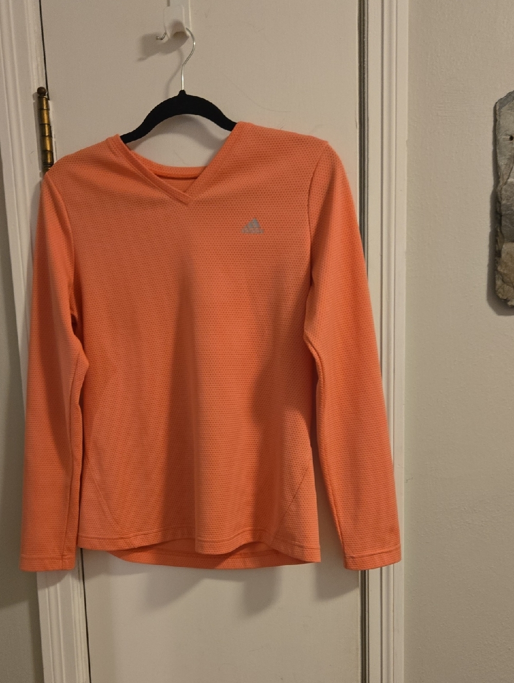 adidas Coral Orange Long Sleeve V-Neck Athletic Top